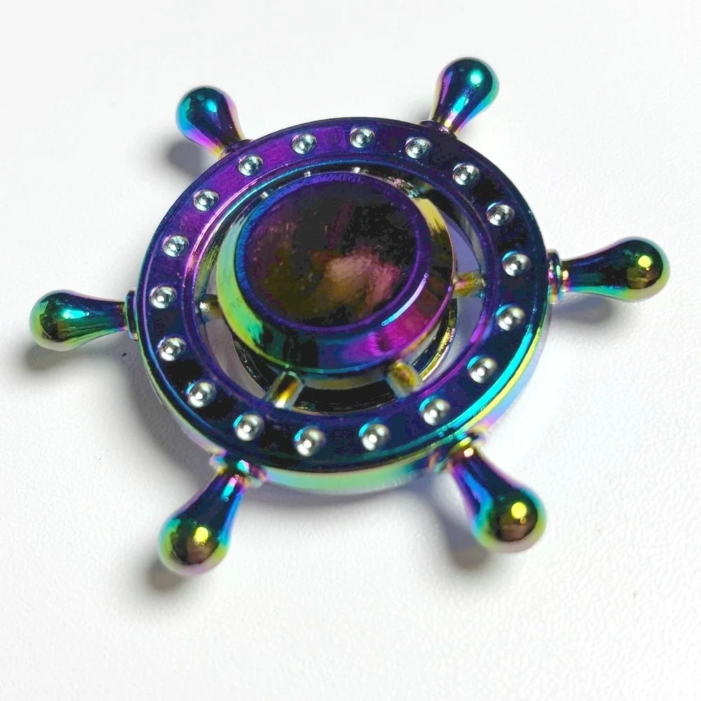 Metallic Rainbow Metal Ship Wheel Fidget Spinner Nautical Helm Oil Slick EDC Toy